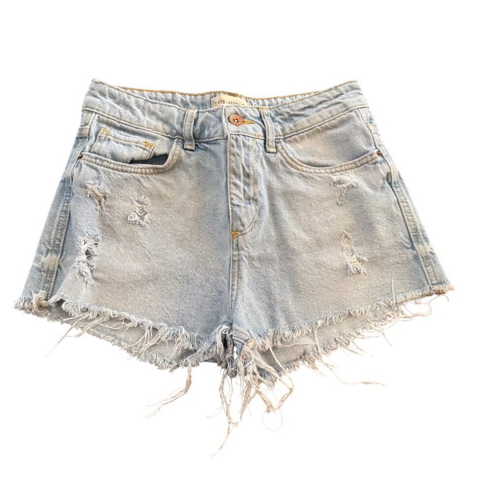 Zara Basic Z1975 Denim Womens Distressed Cut Off Light Blue Shorts, Size 4 - Picture 1 of 8